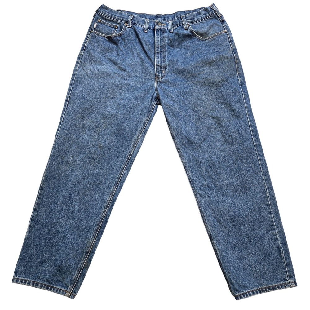 Carhartt Jeans Mens 40x30 Blue Straight Relaxed Fit Stone Wash Workwear B17